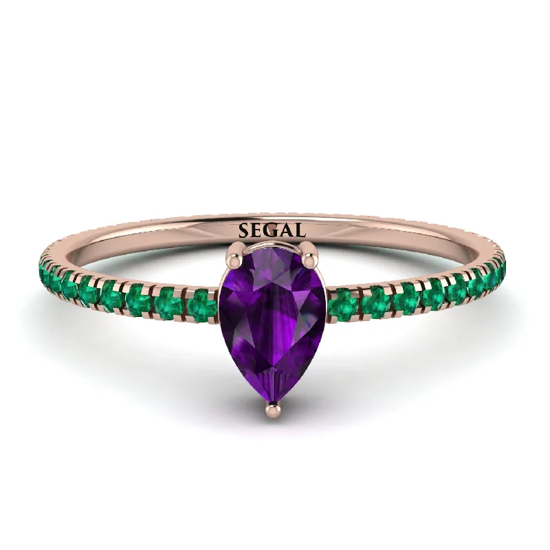 Personalized Gemstone Ring for Gifts-Pear Amethyst Ring With Micro Pave - Taylor No. 305