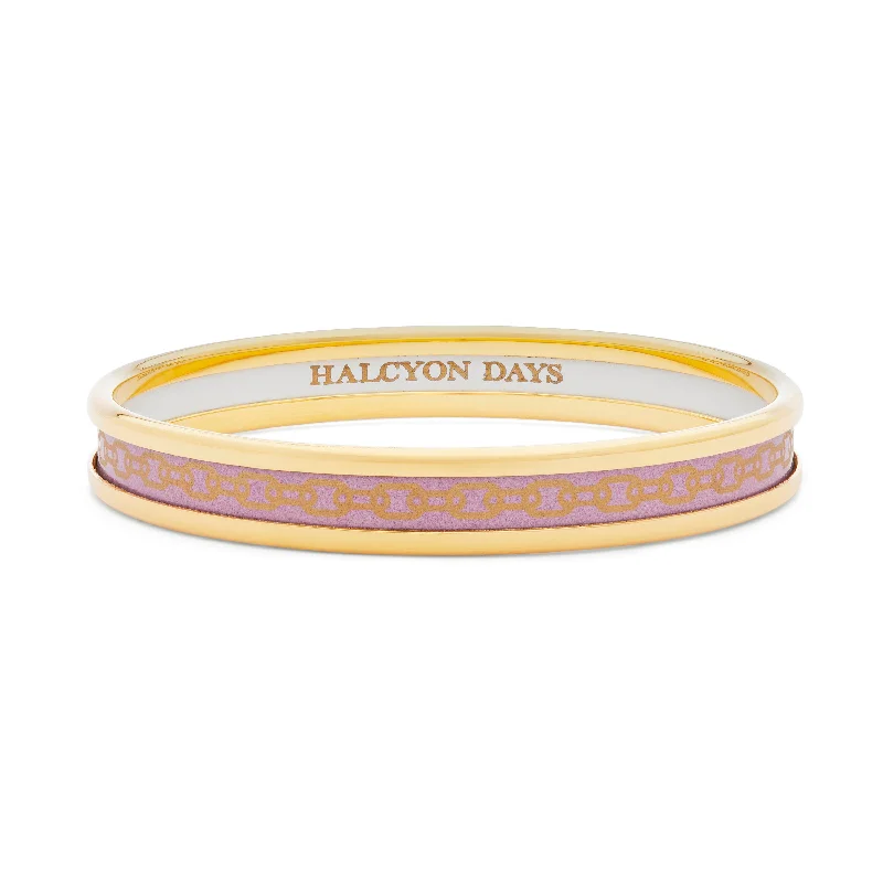 Fashionable Bangles for Special Occasions-Skinny Chain Pale Pink & Gold Enamel Bangle