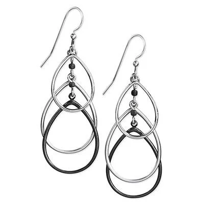 Geometric Earrings for Women-Silver Forest Earrings Silver Black Oval Layers