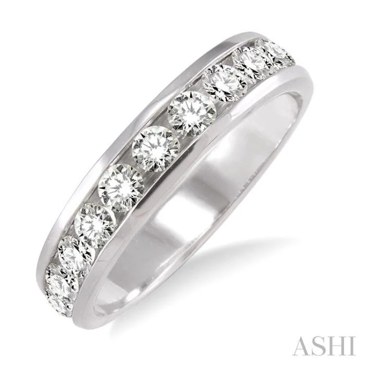 Birthstone Ring for Custom Jewelry-1 Ctw Round Cut Diamond Wedding Band in 14K White Gold