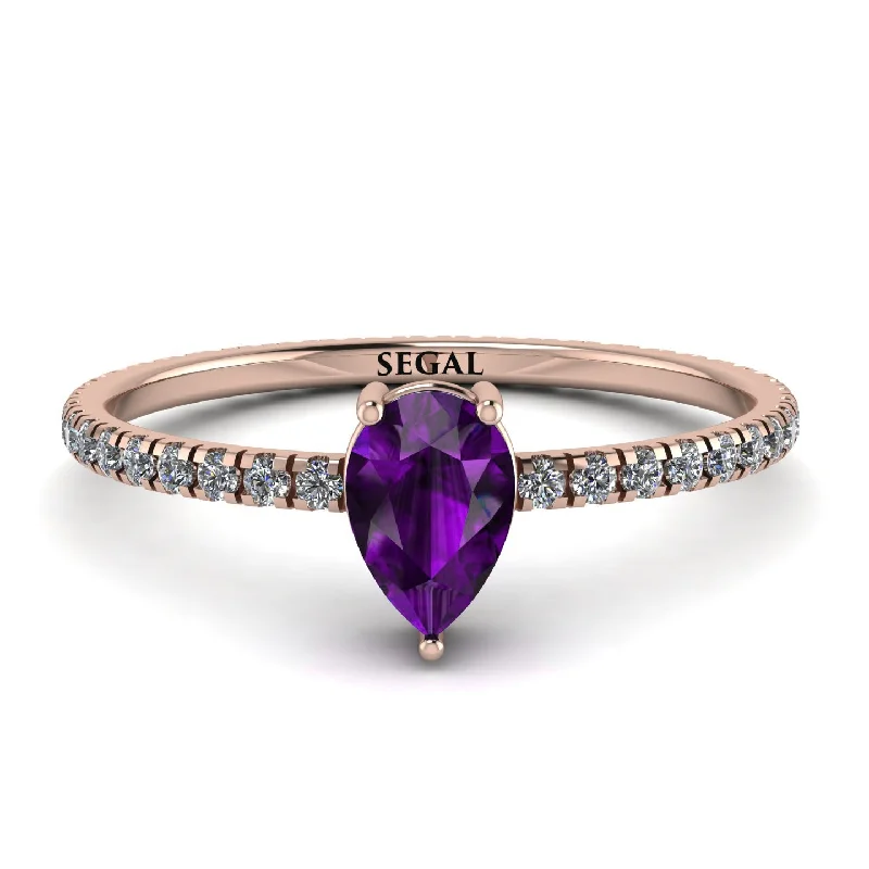 Beautiful Gold Band Ring for Women-Pear Amethyst Ring With Micro Pave - Taylor No. 302