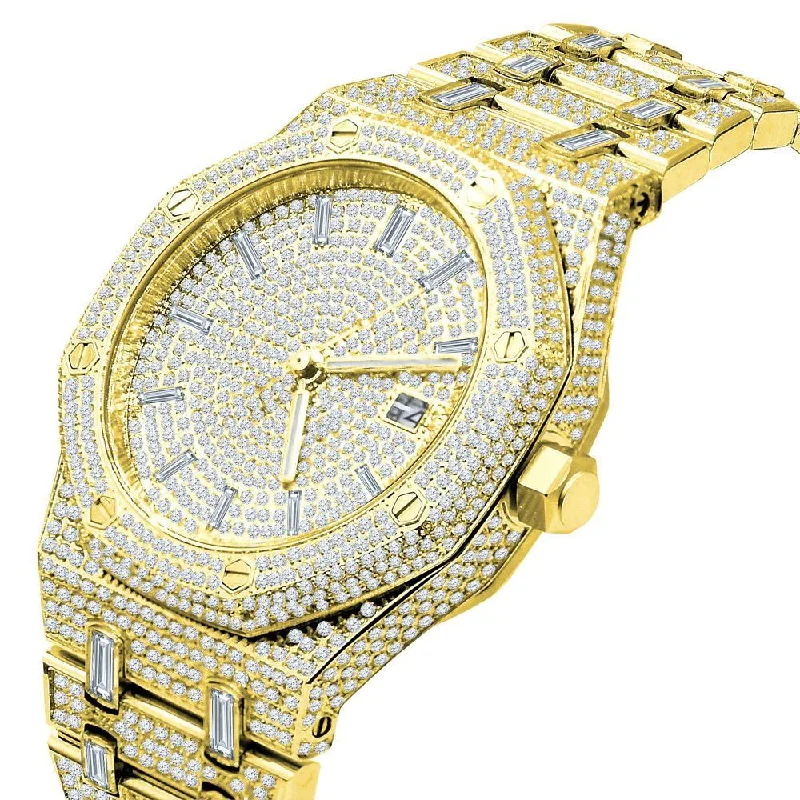 Classic Watches for Professional Look-Amazing CZ Full Bustdown Iced Out Watch