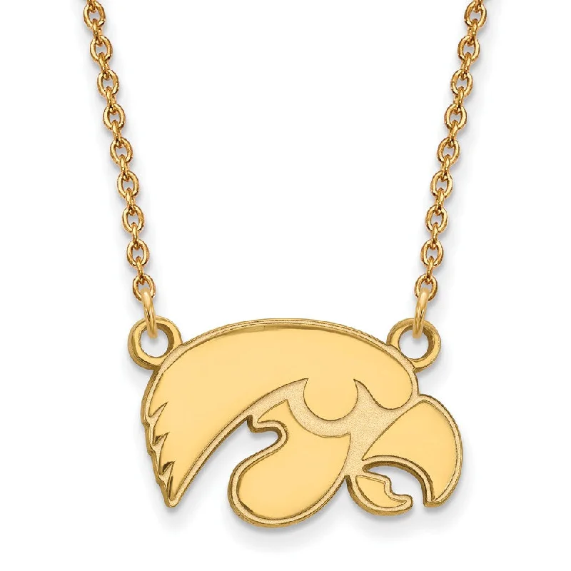 Sterling Silver Necklace with Pendant-10k Yellow Gold U of Iowa Small Hawkeye Pendant Necklace