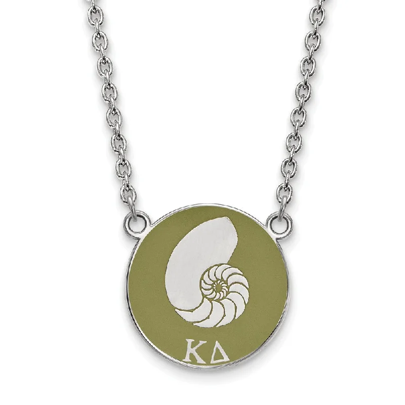 Crystal Necklace for Special Occasions-Sterling Silver Kappa Delta Large Olive Green Enamel Nautilus Necklace