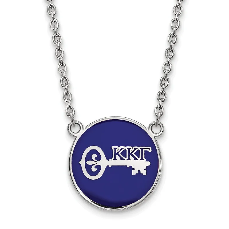 Vintage Style Necklace-Sterling Silver Kappa Kappa Gamma Large Blue Enamel Logo Necklace