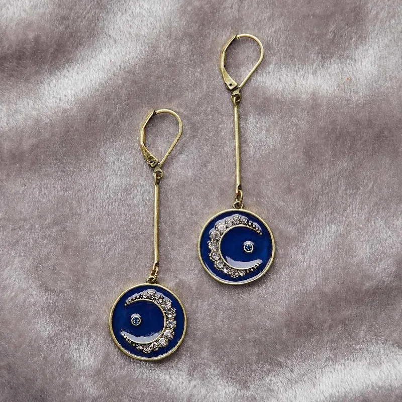 Minimalist Earrings for Daily Wear-Celestial long drop Disc Earrings: Moon Earrings