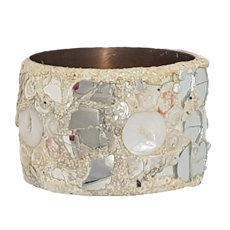 Large Gold Bangles for Bold Fashion-WIDE SILVER AND WHITE BANGLE