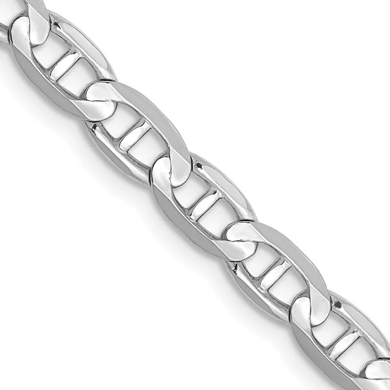 Trendy Bracelet for Young Women-14K White Gold 8 inch 3.75mm Concave Anchor with Lobster Clasp Chain Bracelet