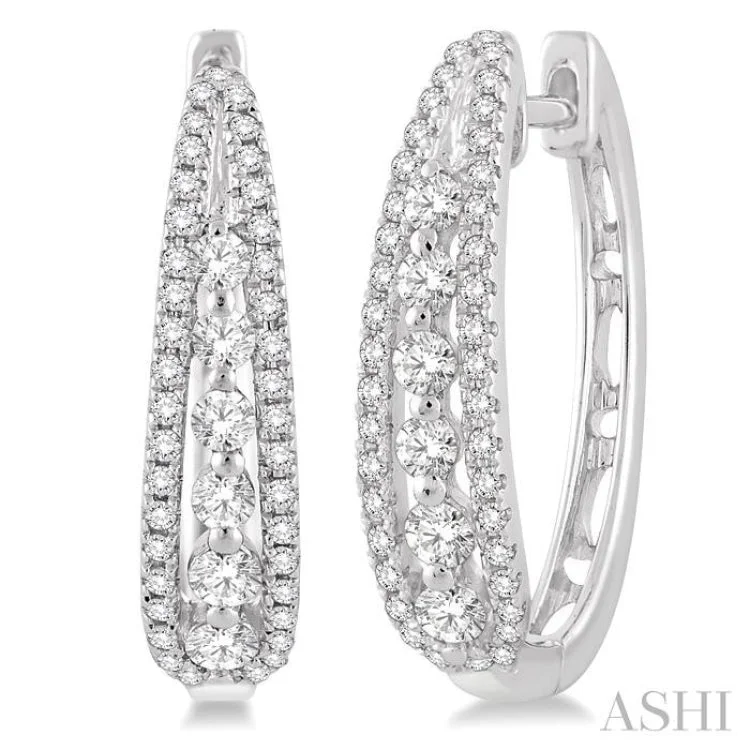 Small Hoop Earrings for Daily Wear-5/8 Ctw Round Cut Diamond Earrings in 14K White Gold