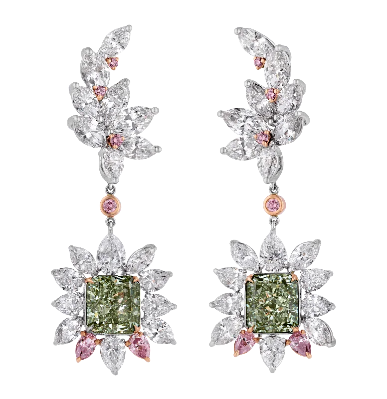 Silver Earrings for Elegant Looks-Fancy Intense Yellowish Green Diamond Earrings, 6.81 carats