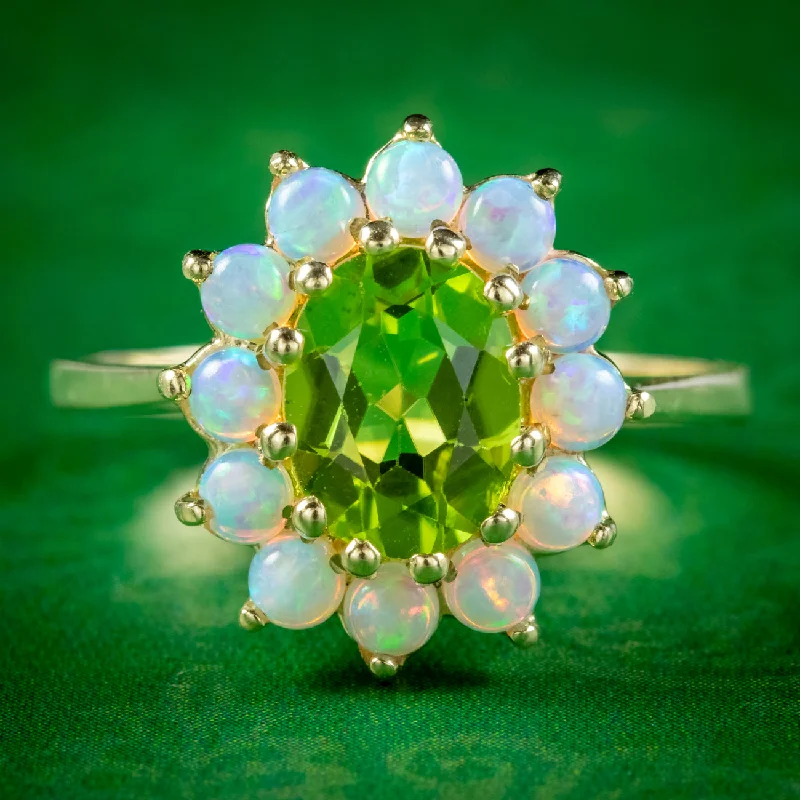 Classic Gold Wedding Ring-Victorian Style Opal Peridot Ring 9ct Gold 1.60ct Peridot