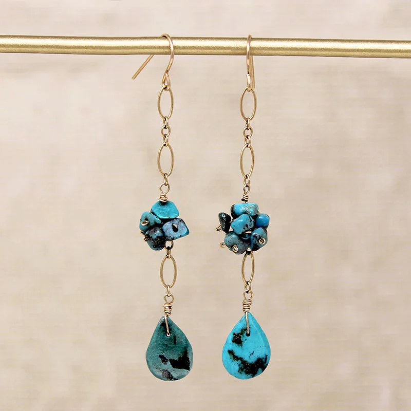 Elegant Gold Earrings for Brides-Turquoise Teardrop & Cluster Earrings by Brin