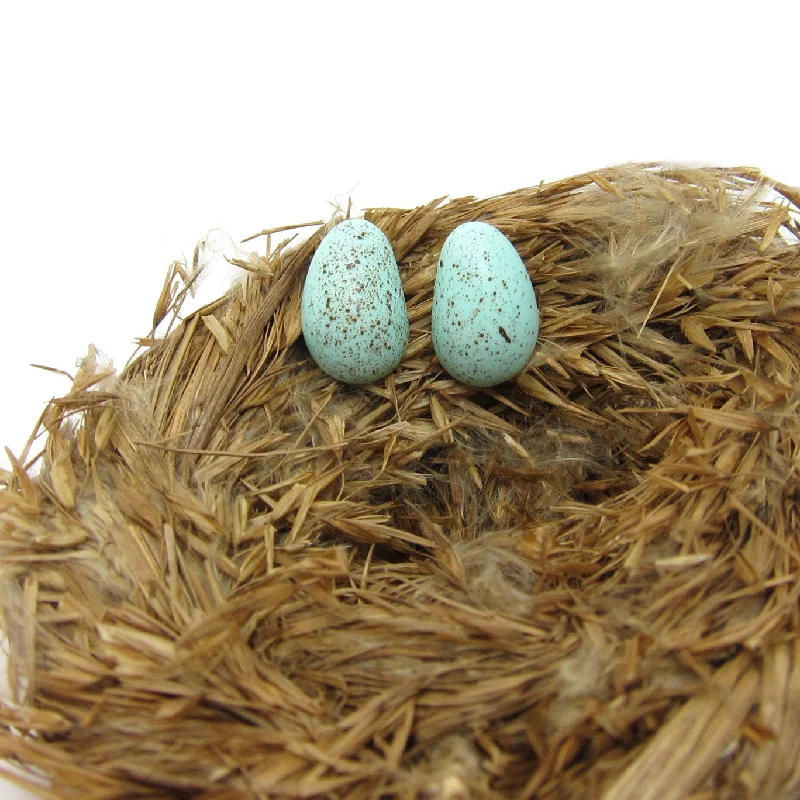 Golden Earrings for Night Events-Robin's Egg Earrings Polymer Clay Eggs on Posts