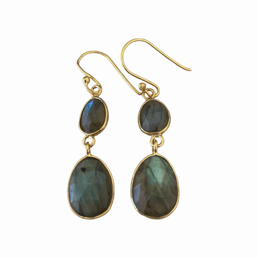 Beaded Earrings for Women-Organic Labradorite Oval Drop Earrings