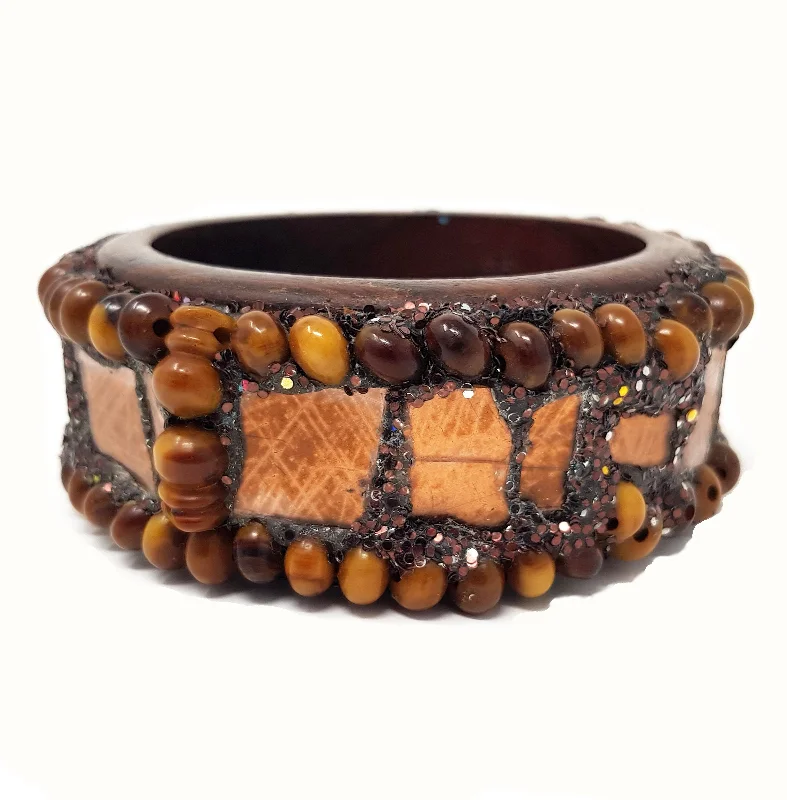 Fashion Bangles with Pearls for Women-WOODEN BANGLE