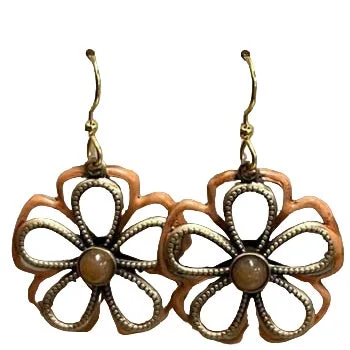 Statement Earrings for Weddings-Silver Forest Peach Open Flower Earrings