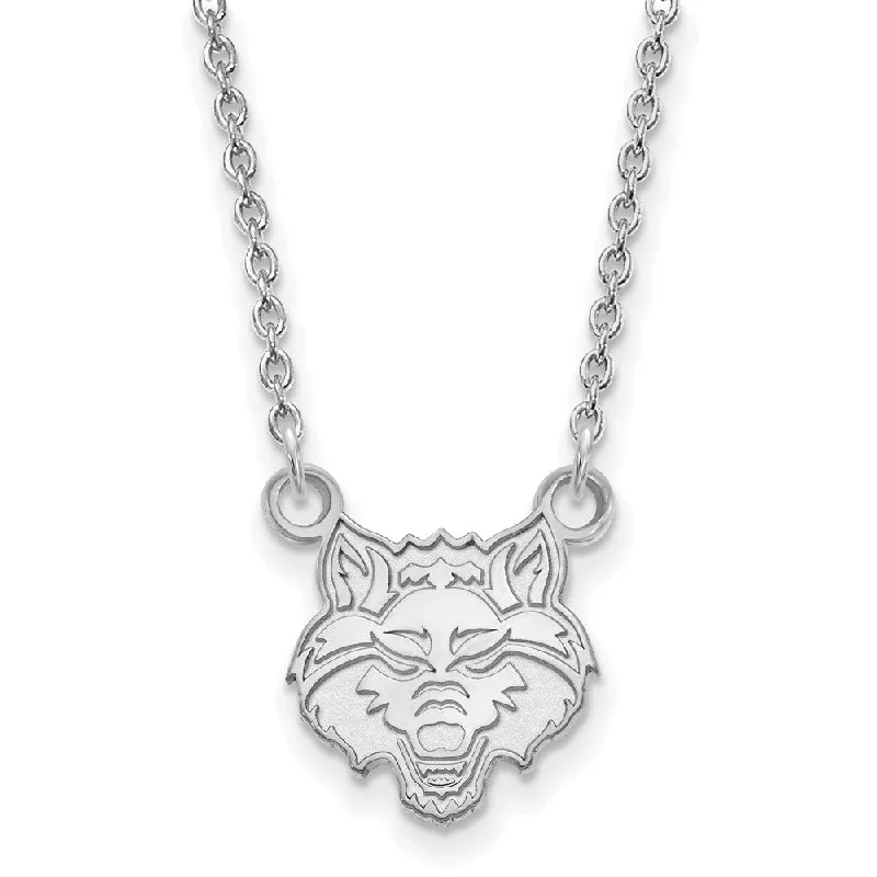 Sterling Silver Necklace for Casual Wear-14k White Gold Arkansas State Small Pendant Necklace