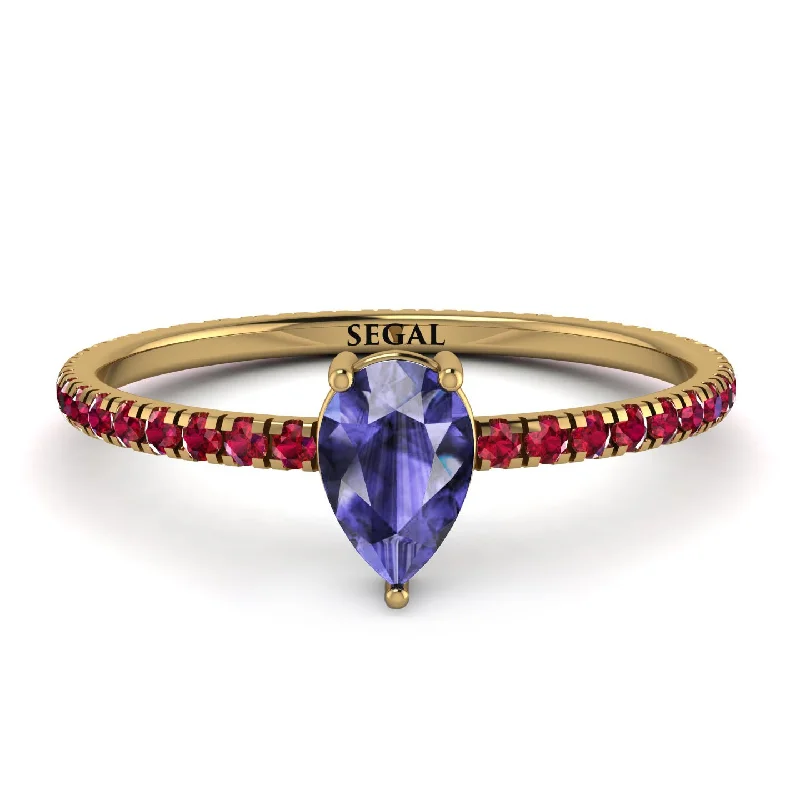 Sterling Silver Ring with Gemstones-Pear Tanzanite Ring With Micro Pave - Taylor No. 210