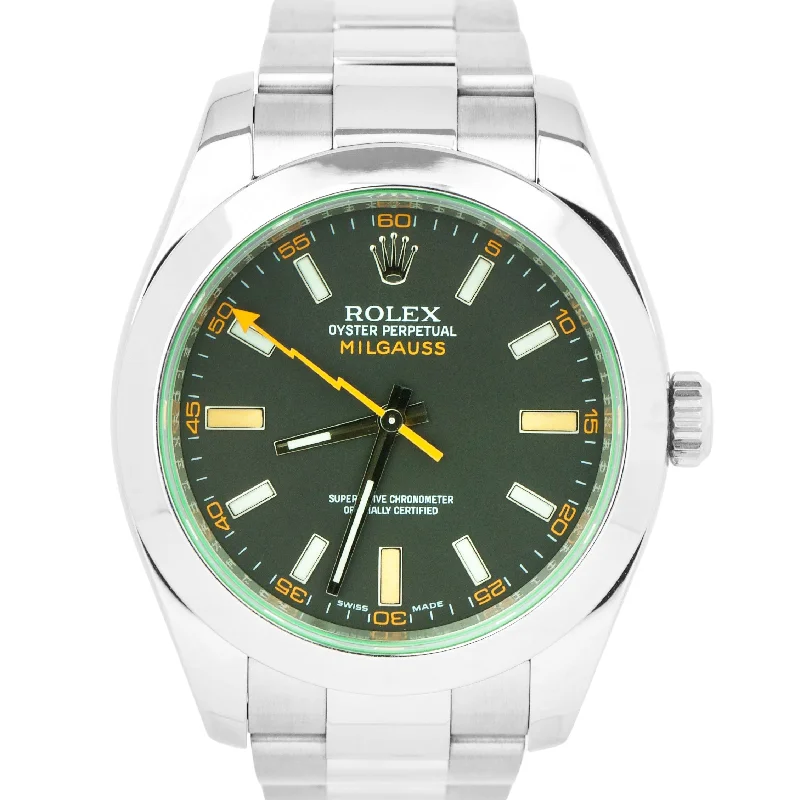 Personalized Watches for Couples-Rolex Milgauss 40mm Green Anniversary Stainless Steel Black Watch 116400 GV