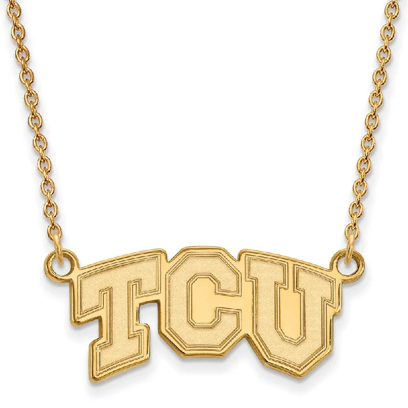 Personalized Necklace with Charm-10k Yellow Gold Texas Christian U Small 'TCU' Pendant Necklace