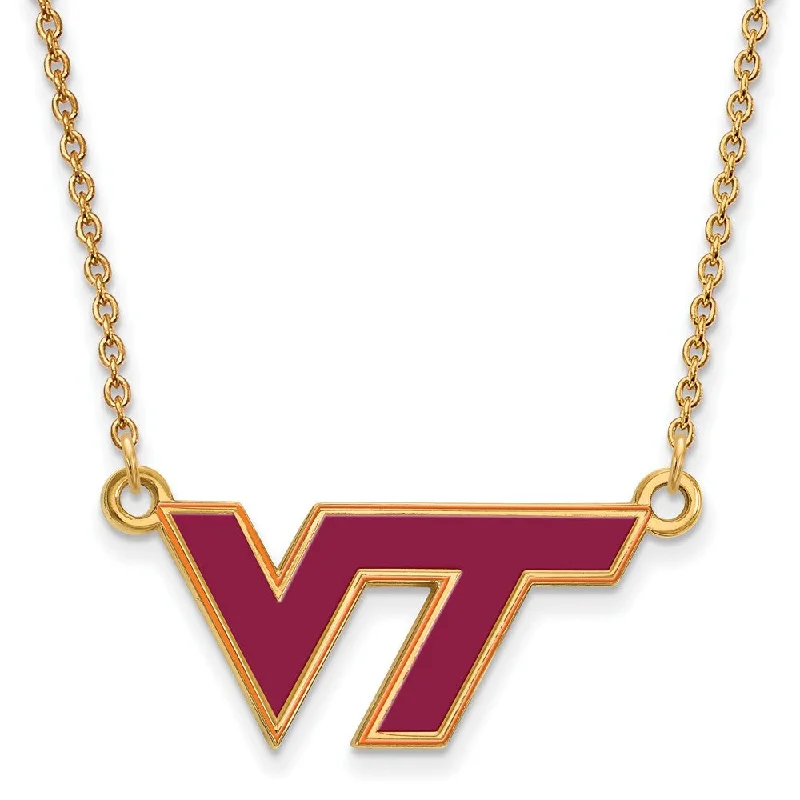 Custom Necklace for Special Celebrations-14k Gold Plated Silver Virginia Tech Sm Enamel Pendant Necklace