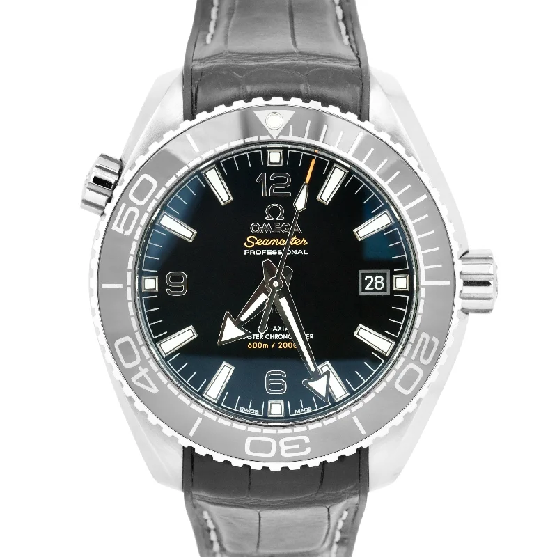 Men's Watches with Unique Watch Faces-Omega Seamaster Planet Ocean Black Steel Leather 43.5mm 215.33.44.21.01.001 BOX