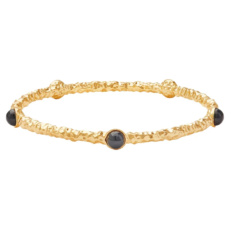 Statement Bangles for Festive Celebrations-Cabochon Black & Gold Push-On Bangle