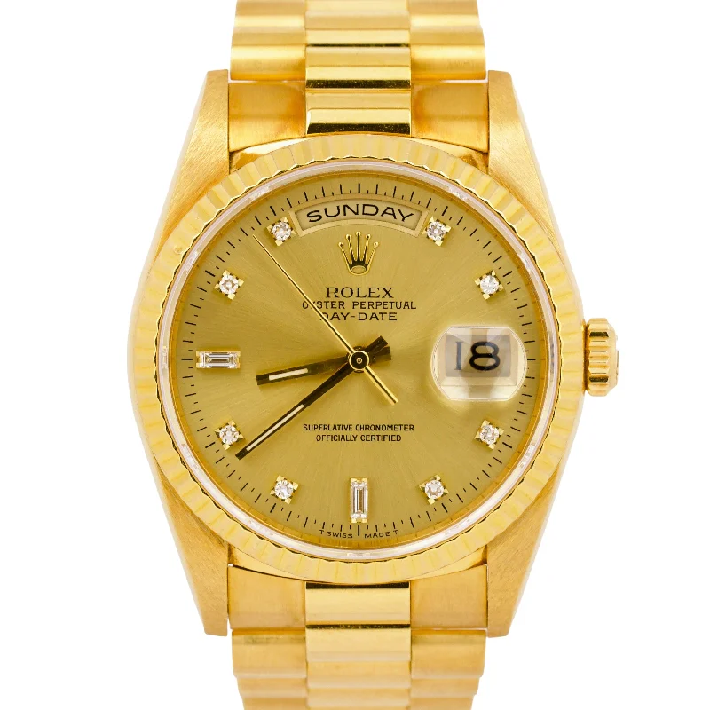 Classic Watches for Men with Simple Designs-TOP CONDITION Rolex Day-Date President 36mm Champagne DIAMOND Gold Watch 18238