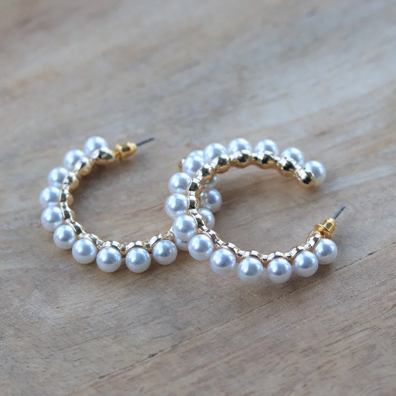 Sterling Silver Earrings-Earrings - Pearl Hoops