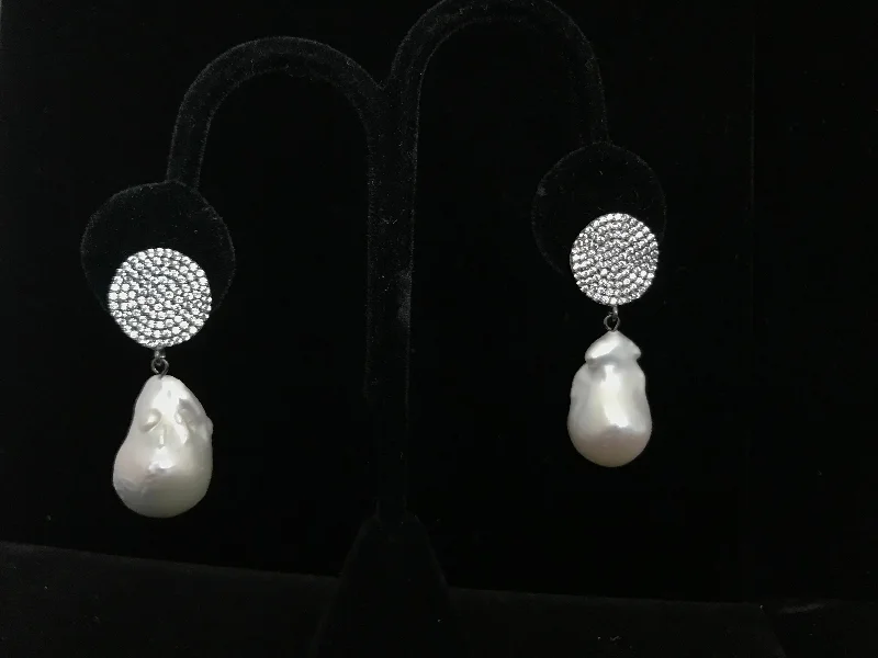 Statement Earrings for Bold Looks-Small Dangling Baroque Pearls with Crystal Tops