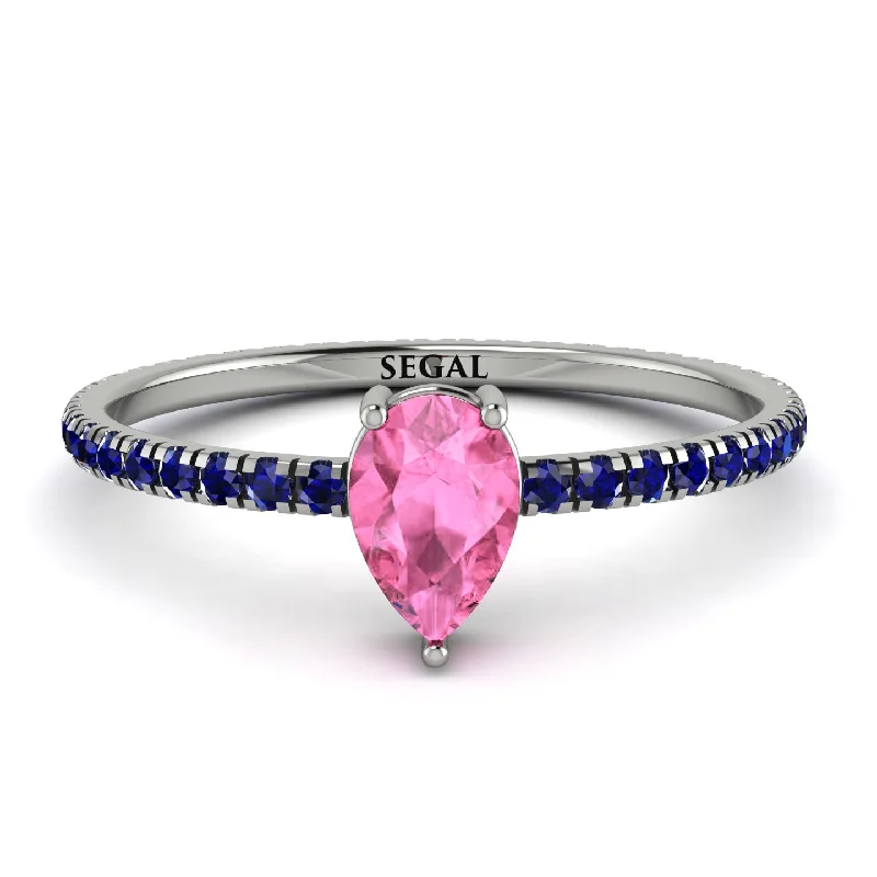 Wedding Ring with Custom Engraving-Pear Pink Moissanite Ring With Micro Pave - Taylor No. 815