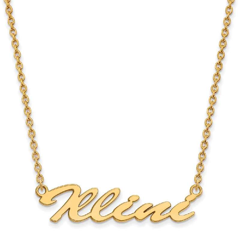 Classic Gold Necklace for Weddings-14k Gold Plated Silver U of Illinois Medium Script Pendant Necklace