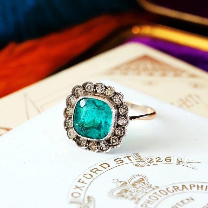 Beautiful Ruby Ring for Statement Look-Vintage 'Lazarus' Emerald Paste Cluster Ring