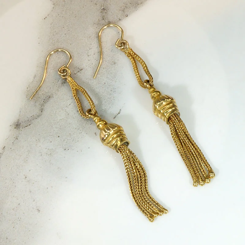 Bridal Gold Earrings for Weddings-Extra Long 15ct Gold Tassel Earrings