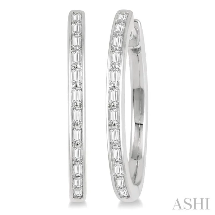 Simple Stud Earrings-1/4 Ctw Baguette Diamond Hoop Earrings in 14K White Gold