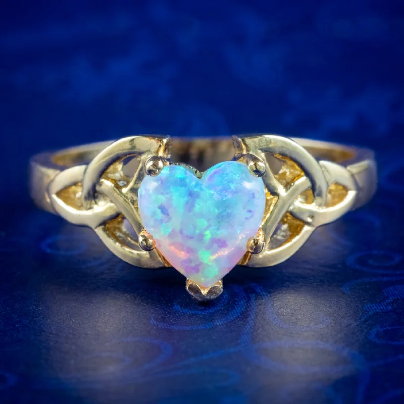 Customizable Gemstone Ring for Women-Victorian Style Celtic Opal Heart Ring 1.3ct Opal