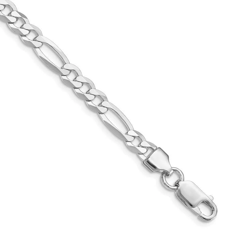 Simple Gold Chain Bracelet for Daily Wear-Sterling Silver Rhodium-plated 5.5mm Lightweight Flat Figaro Chain Bracelet