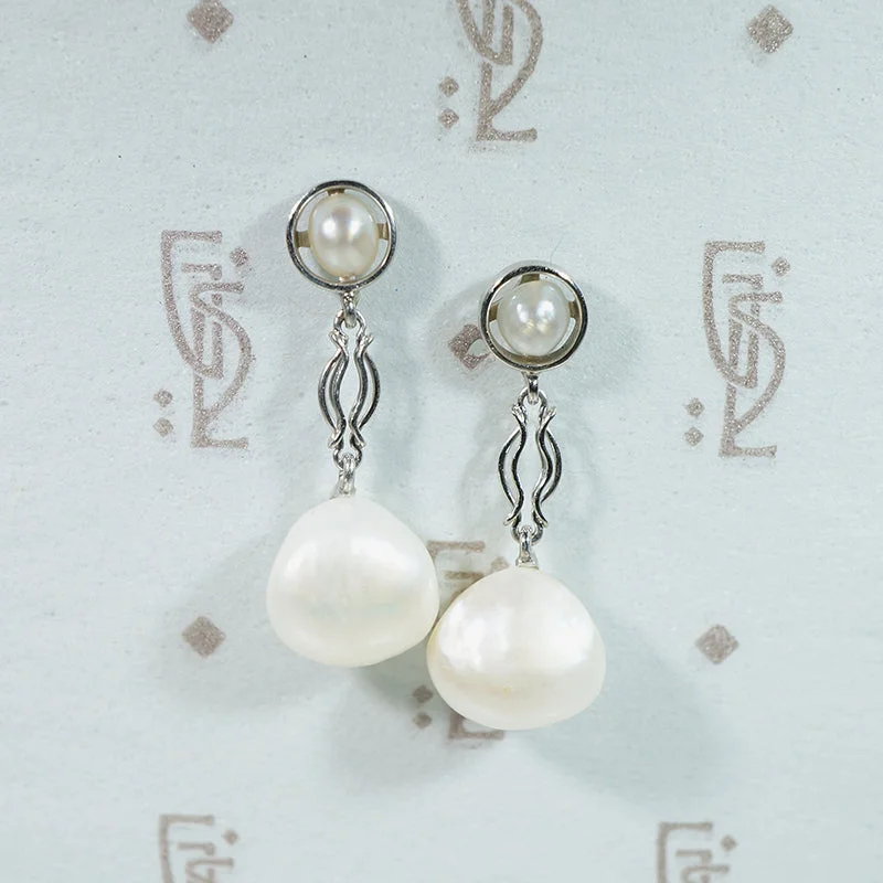 Bridal Earrings for Bride-to-be-Perfect Edwardian Pearl & Platinum Earrings