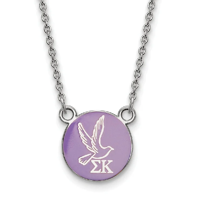 Simple Chain Necklace for Men-Sterling Silver Sigma Kappa Small Lavender Enamel Dove Disc Necklace