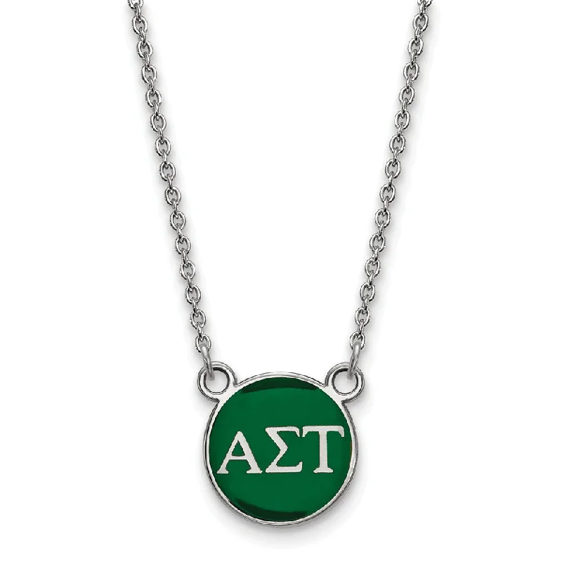 Luxury Pearl Necklace for Evening Wear-Sterling Silver Alpha Sigma Tau Small Green Enamel Disc Necklace