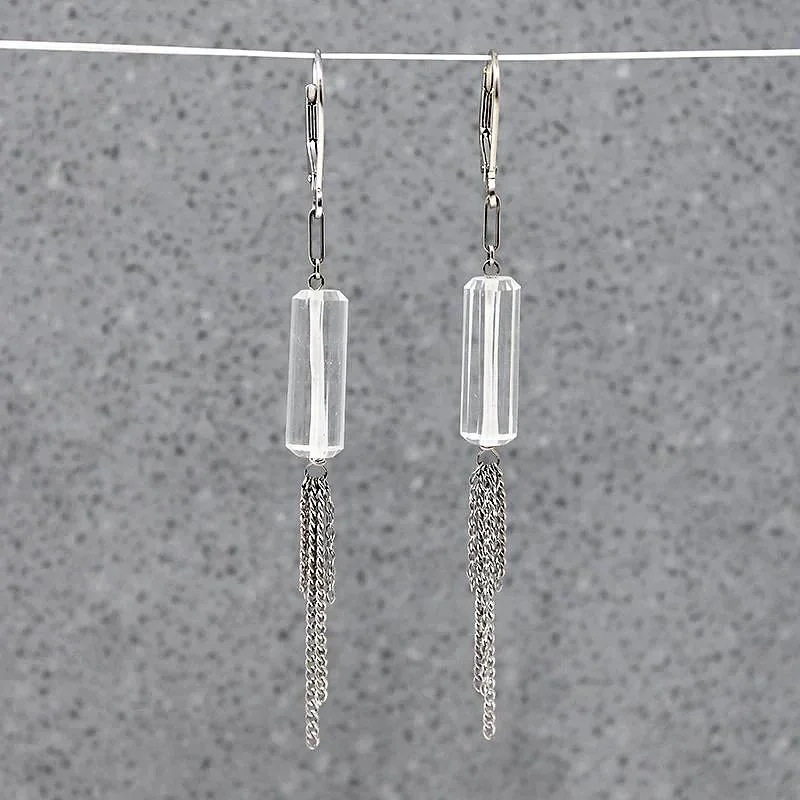 Elegant Hoop Earrings-Crystal & White Gold Chain Tassel Earrings by brunet