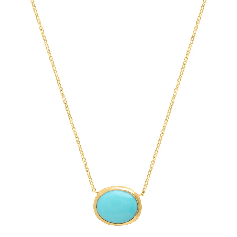 Simple Gold Necklace for Daily Wear-Oval Turquoise necklace