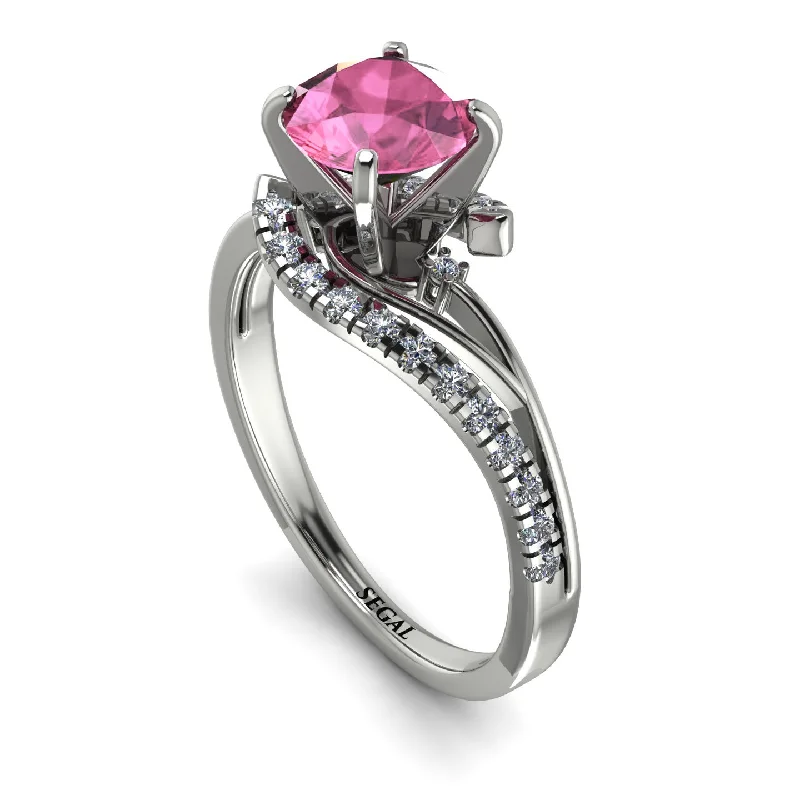 Wedding Band with Diamonds-Twist Shank Pink Moissanite Engagement Ring - Maria No. 803