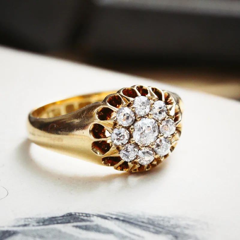 Rose Gold Engagement Ring with Diamonds-Romantic Love! Date 1902 Diamond Cluster Ring