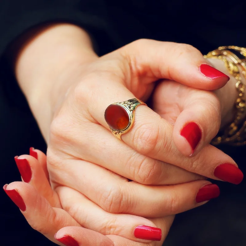 Simple Gold Ring for Women-Vintage 8ct Gold Russet Carnelian Signet Ring