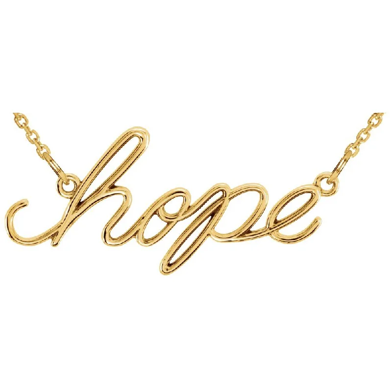 Choker Necklace with Charm-14K Yellow Gold Petite Hope Script Necklace, 16.25 Inch