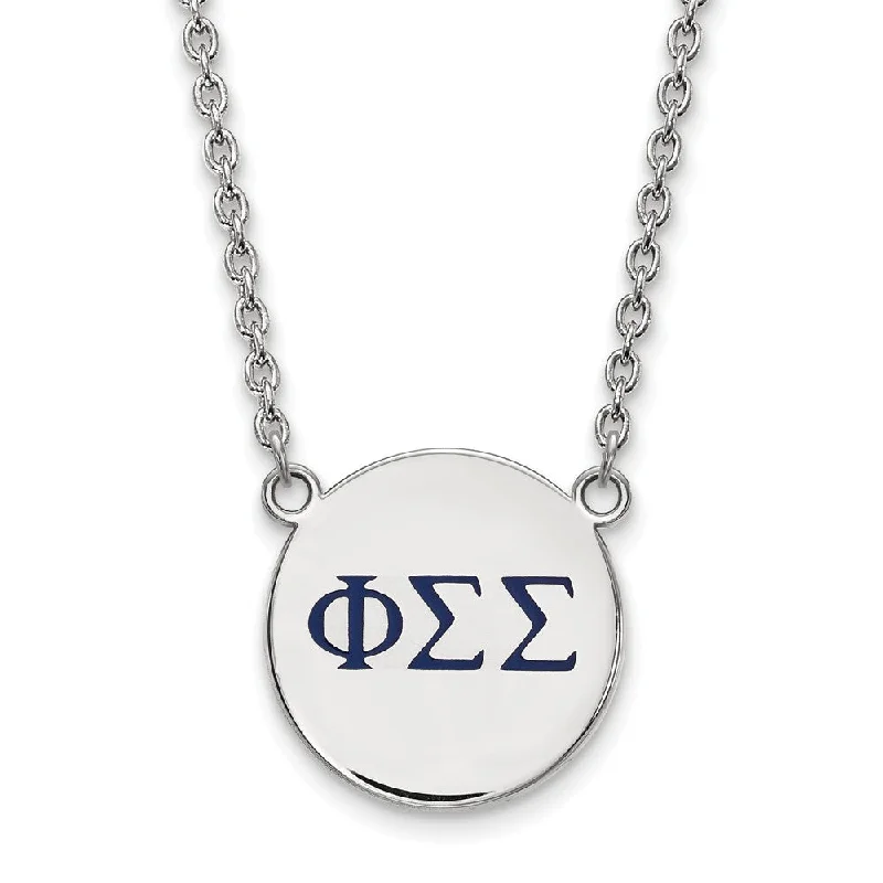 Elegant Pearl Necklace-Sterling Silver Phi Sigma Sigma Large Navy Enamel Greek Necklace