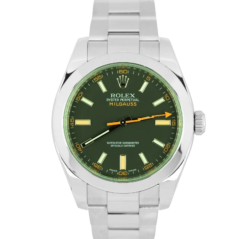 Affordable Smart Watches with Fitness Tracker-Rolex Milgauss Green Anniversary Crystal Black 40mm Stainless 116400 GV Watch