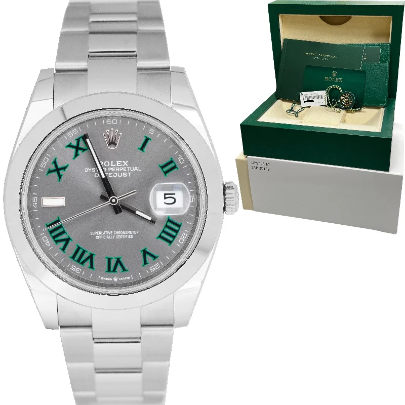 Women's Watches with Colorful Strap-NEW FEB 2023 Rolex DateJust 41 Wimbledon Rhodium Grey 41mm Oyster Watch 126300