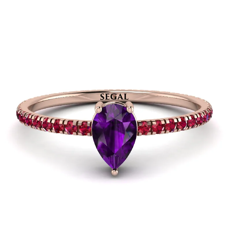 Custom Silver Ring for Special Gifts-Pear Amethyst Ring With Micro Pave - Taylor No. 311